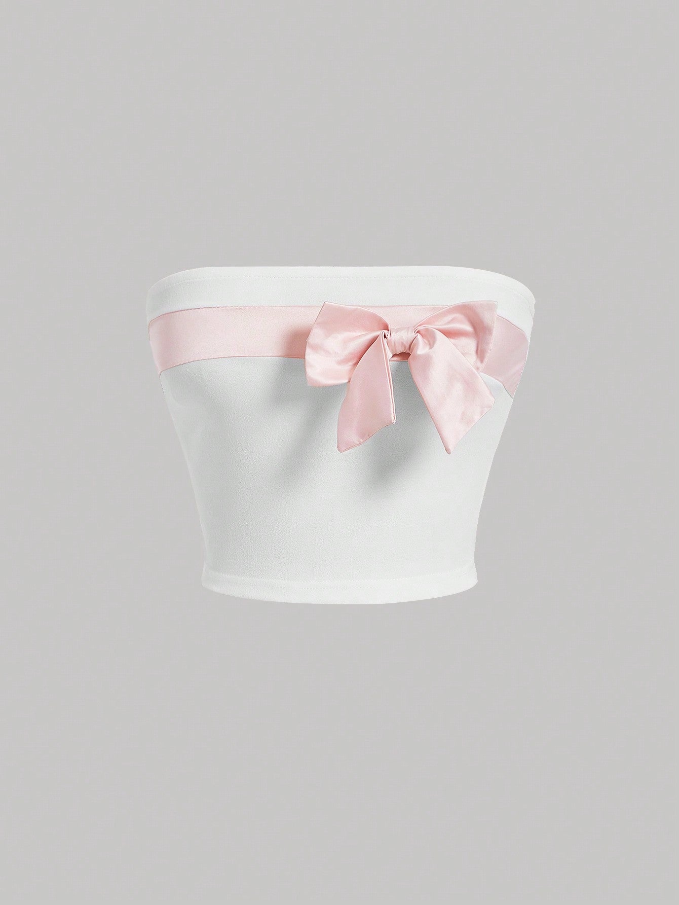 Pink Bow Front White Date Night Cropped Tube Top