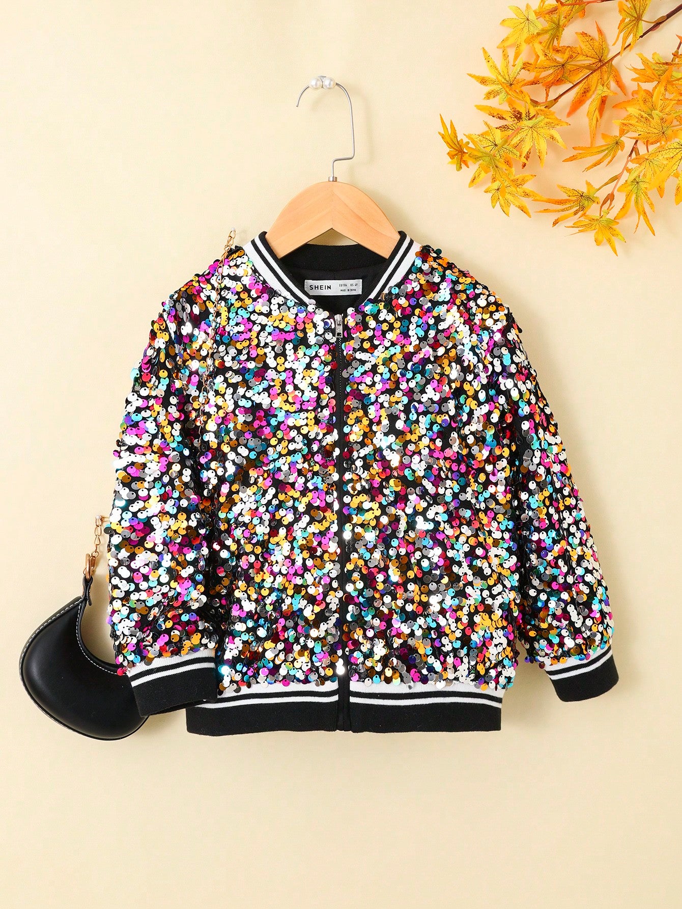 Young Girl Sequin Zip Up Bomber Jacket