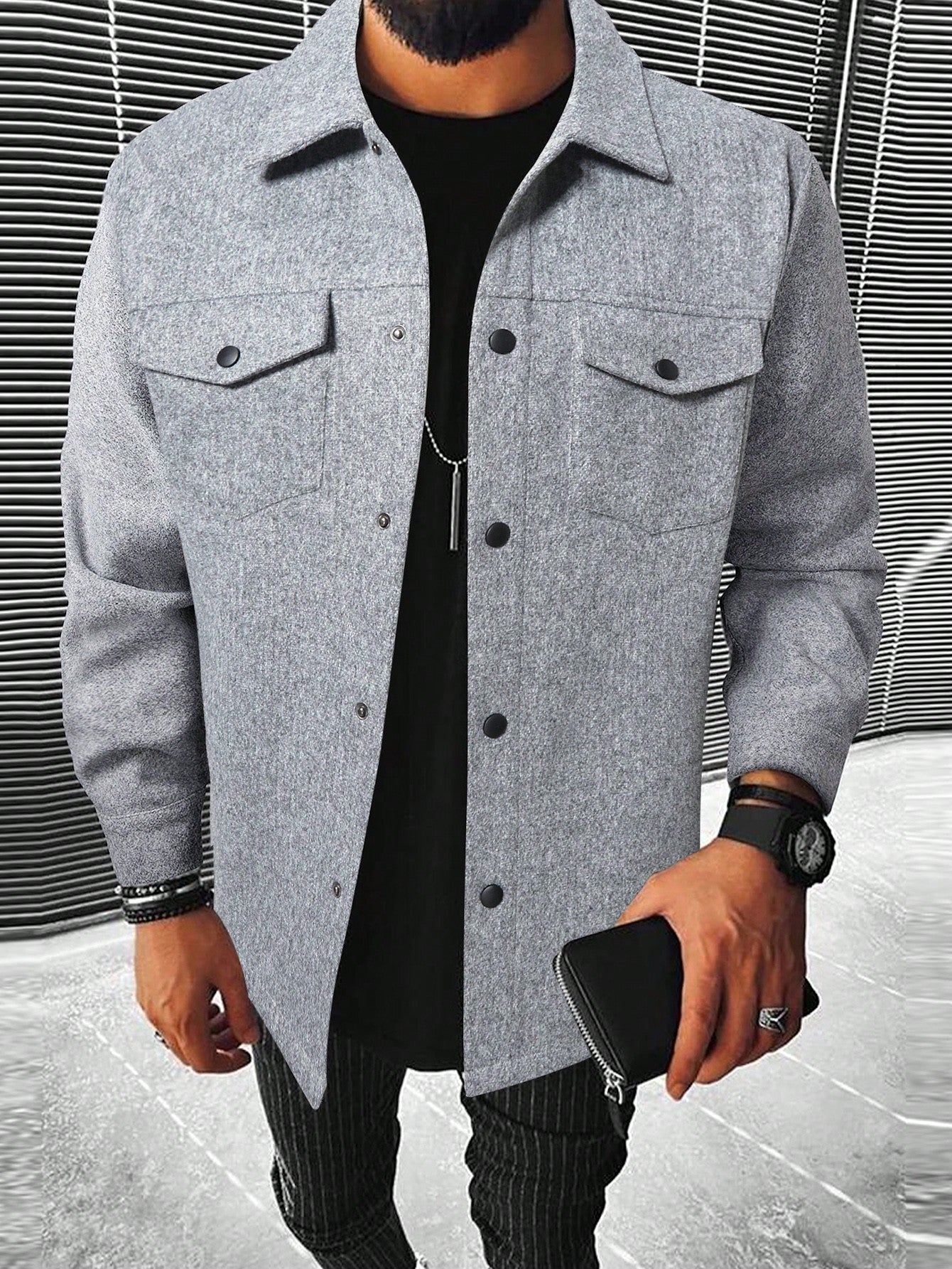 Men Flap Pocket Button Front Overcoat