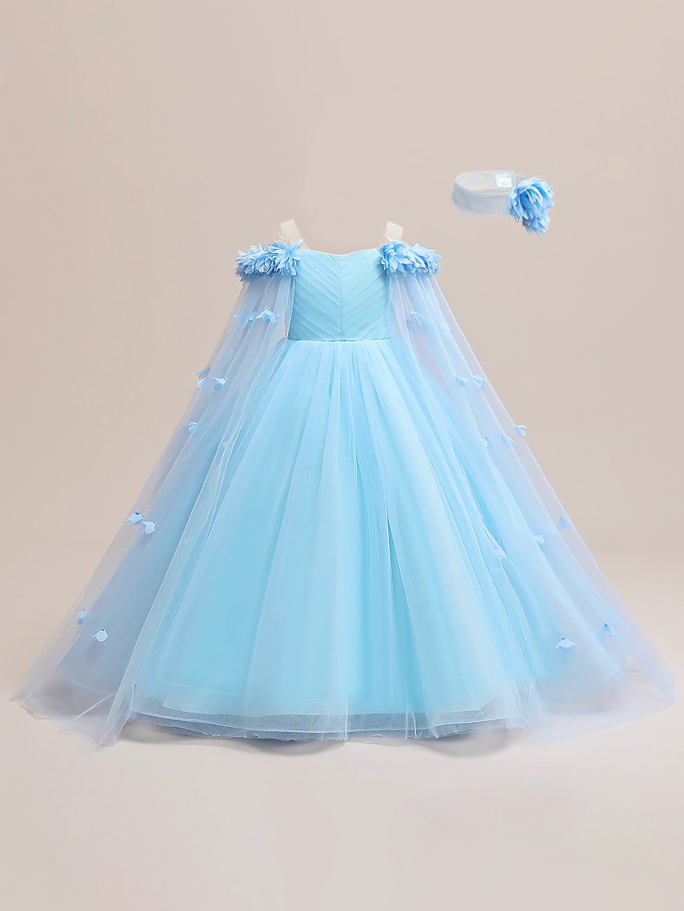 Tween Girl Appliques Detail Bow Back Mesh Overlay Party Dress