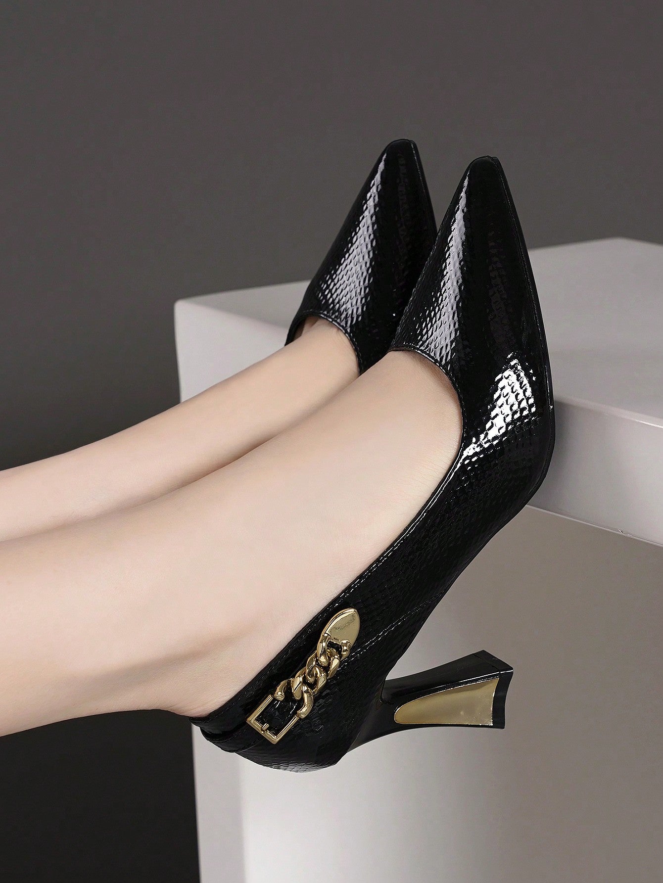 Ladies' Fashionable Buckle Design Comfortable High Heel Shoes With Versatile Style