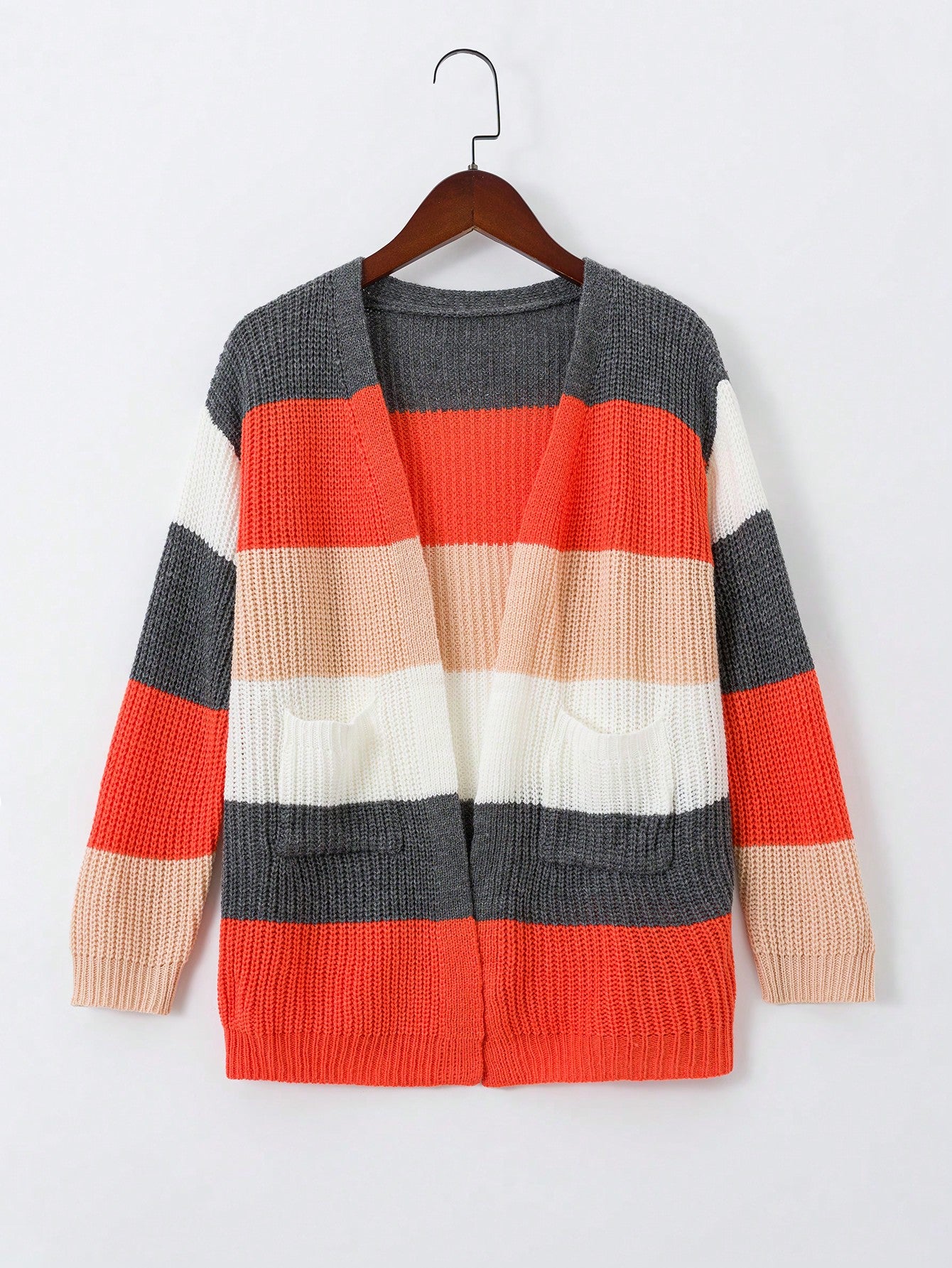 Tween Girl Colorblock Dual Pocket Open Front Cardigan