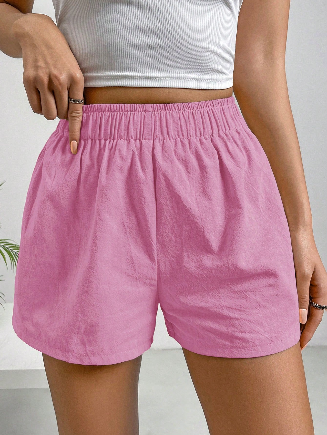 Solid Color Elastic Waist Shorts