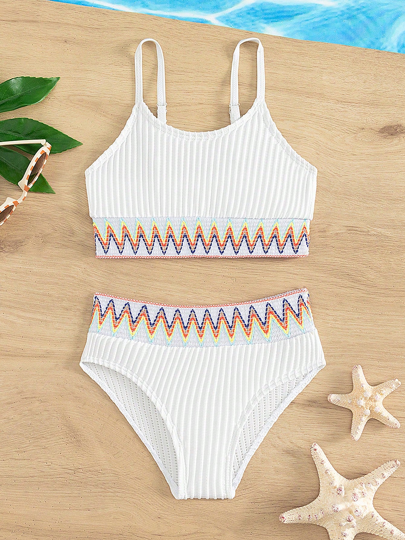 Young Girl Chevron Tape Bikini Set Summer Beach