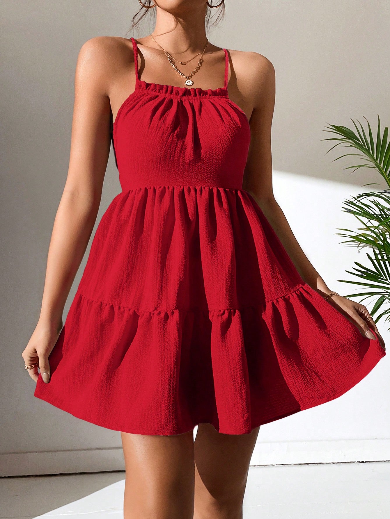 Frill Trim Ruffle Hem Cami Dress