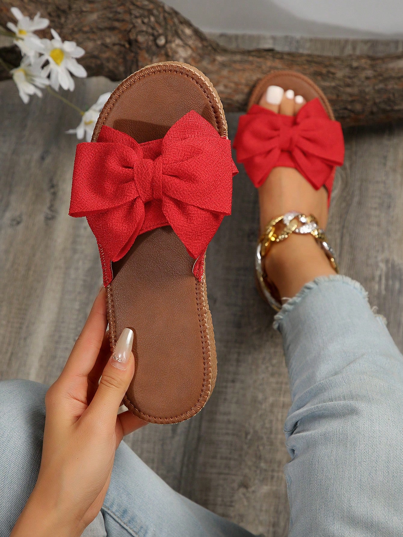 Bowknot Slippers For Women, Fashionable Non-Slip Beach Shoes With Bow Knot Design, Outdoor & Indoor Style