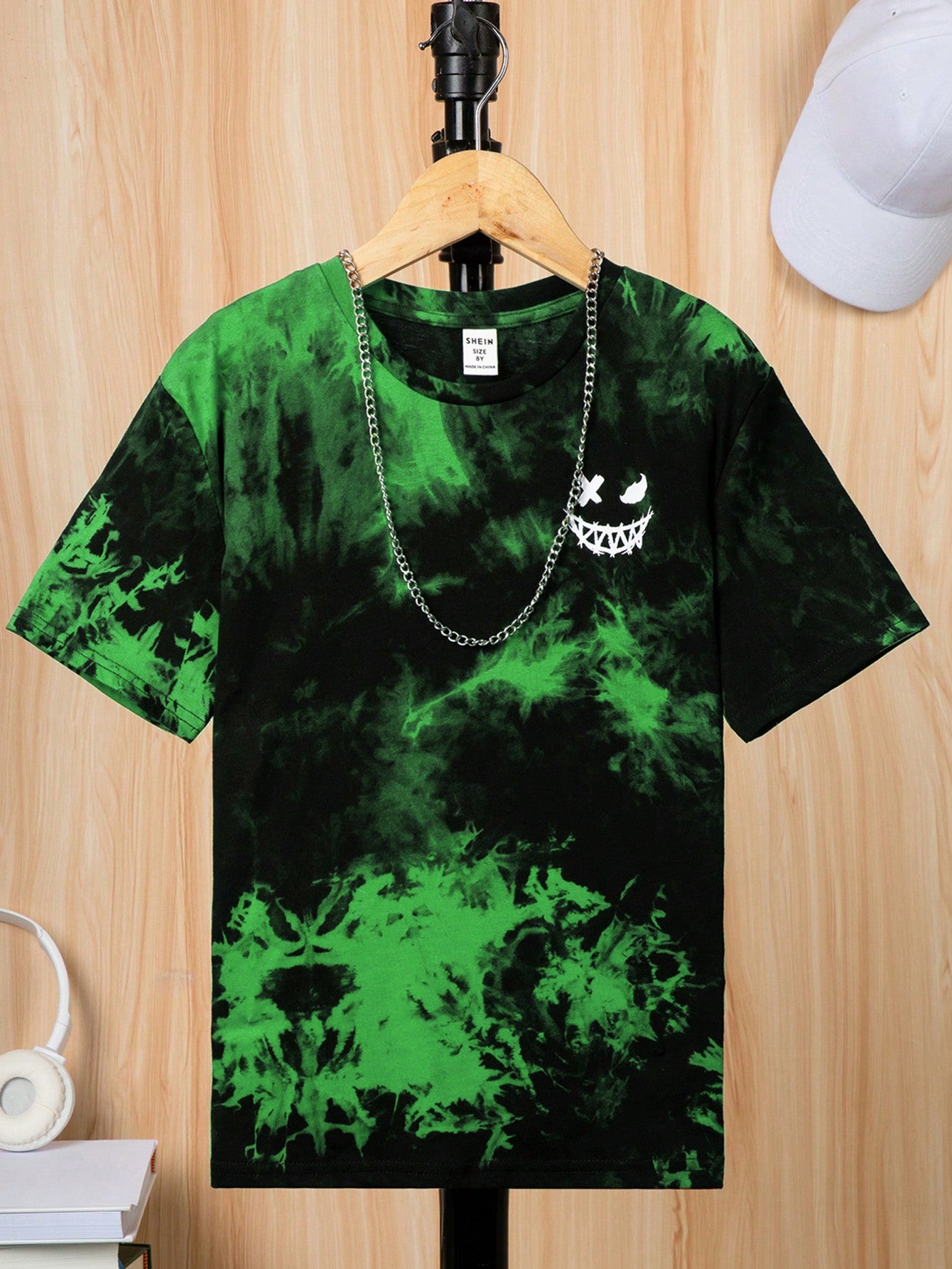 Tween Boys' Tie Dye Printed Short Sleeve Knit Tee With Round Neckline, Vacation Style