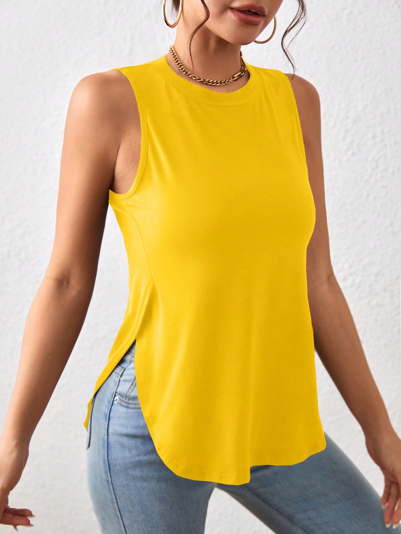 Solid Split Hem Tank Top