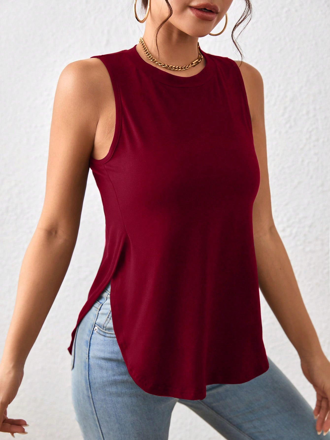 Solid Split Hem Tank Top