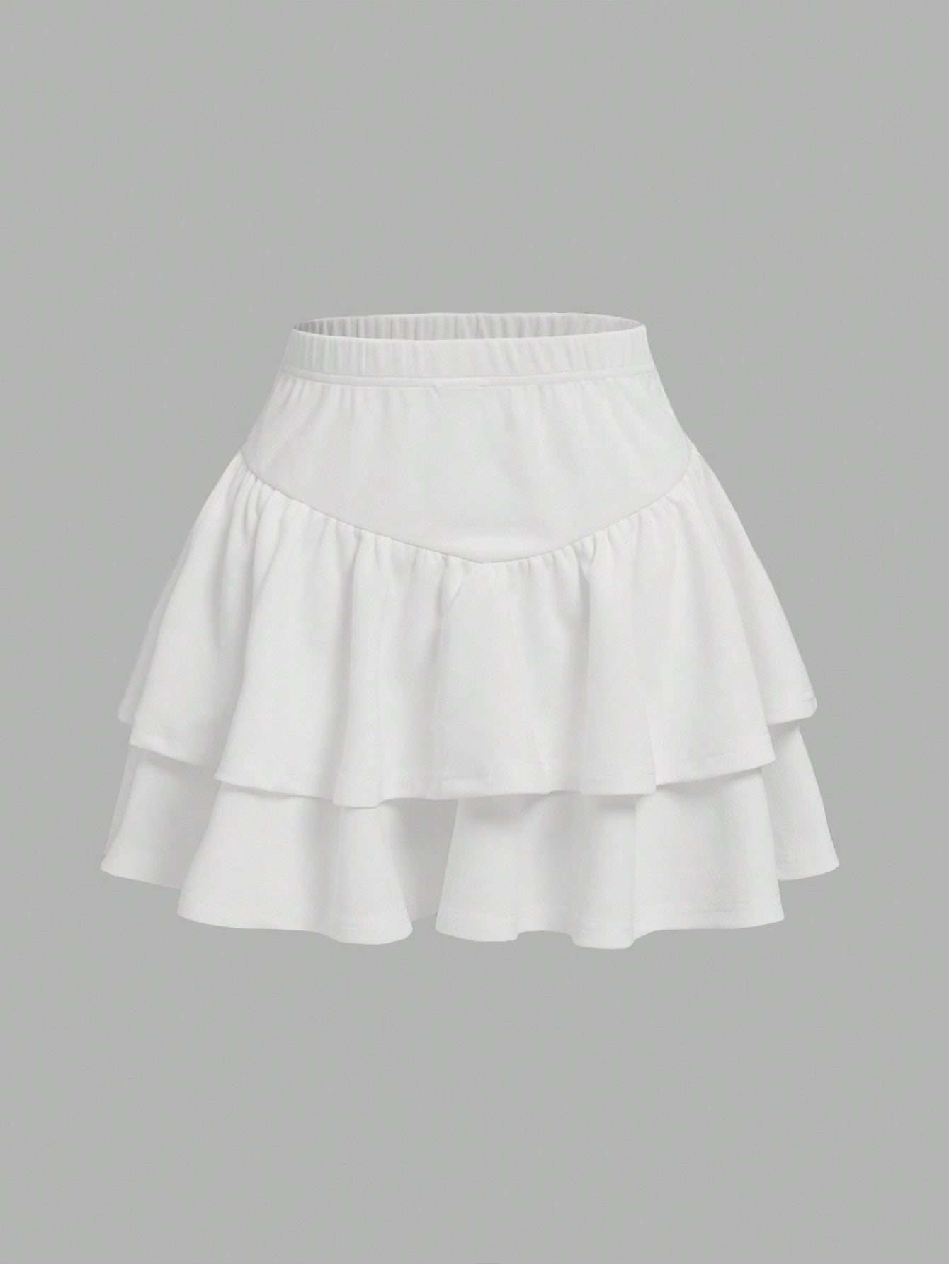 Tween Girl Elastic Waist Two Layer Hem Skirt