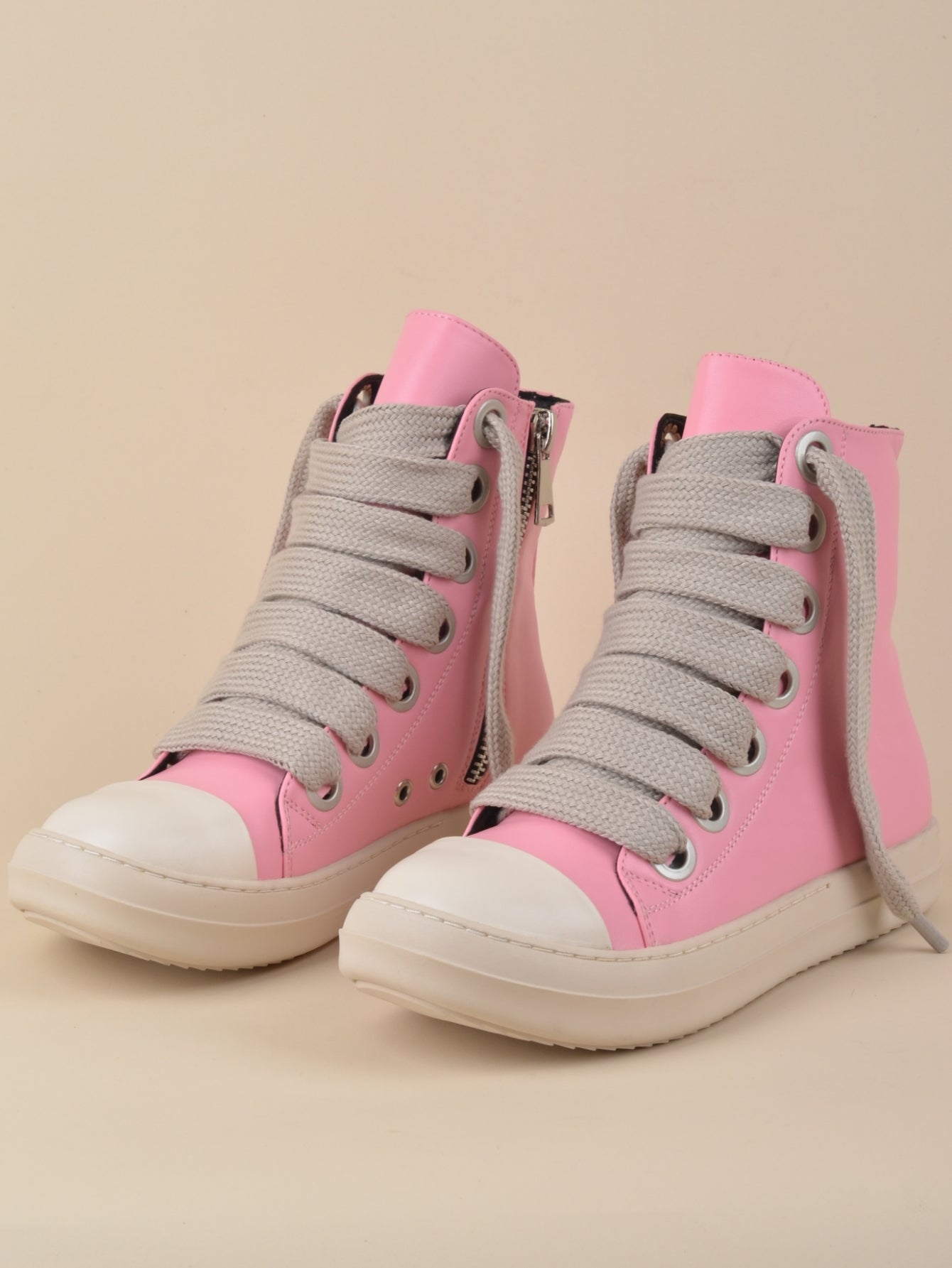 Women Lace Up Zip Side High Top Skate Shoes, Sporty Outdoor Sneakers