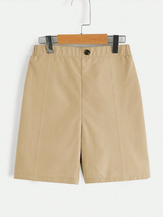 Tween Boy Summer New Casual Solid Color Button-Front Shorts