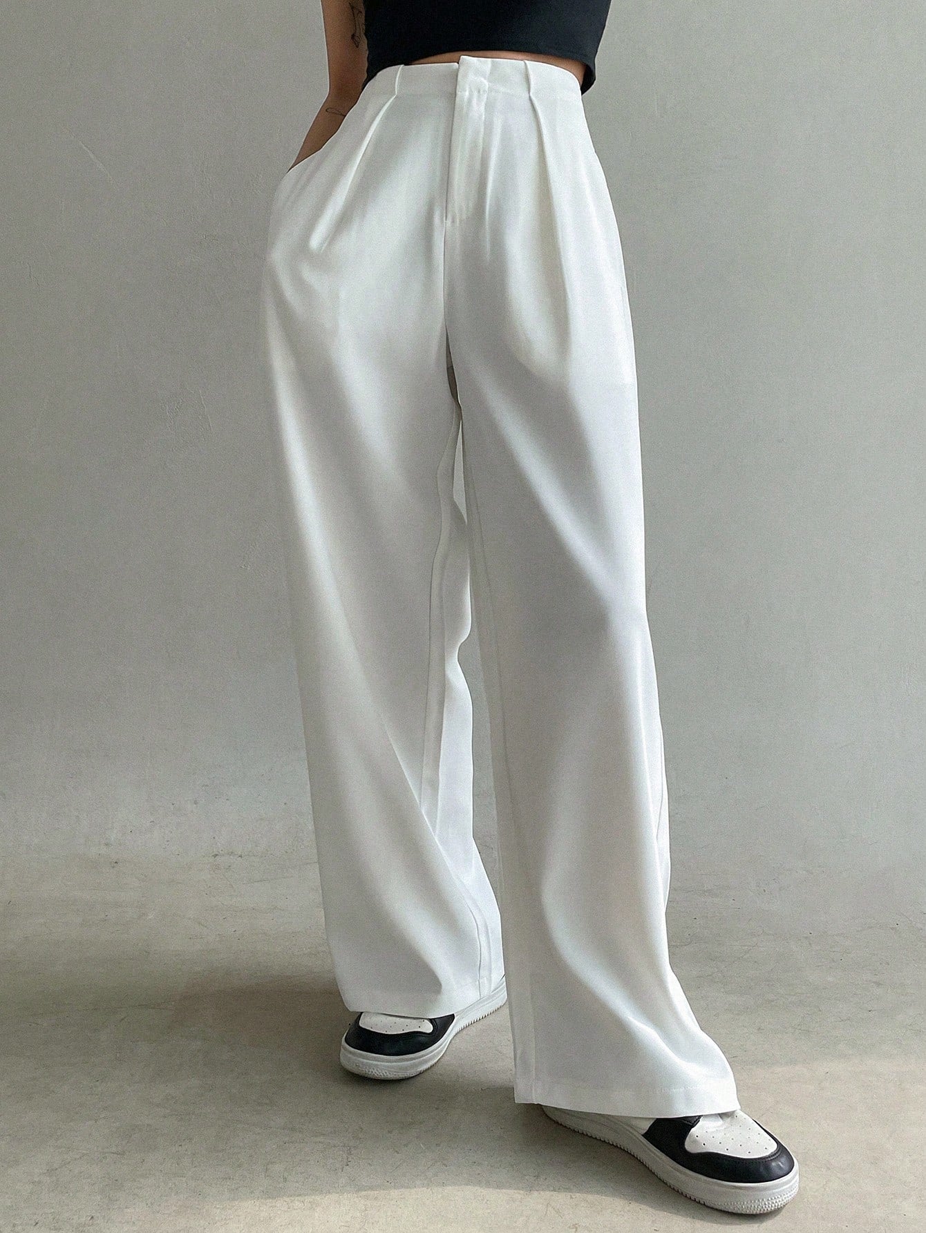 Women's Solid Color Pleated High Waist Loose Casual Suit Pants