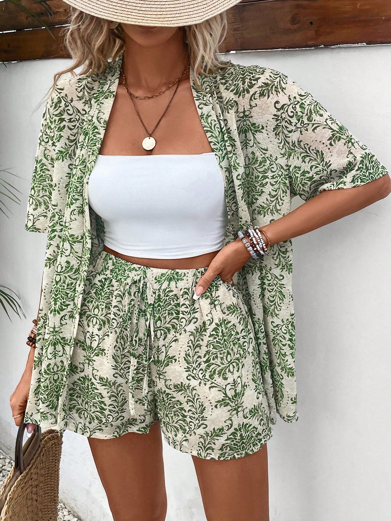 Women's Short Sleeve Shirt And Elastic Waist A-Line Shorts Casual Vacation Floral Print Set Summer Outfits