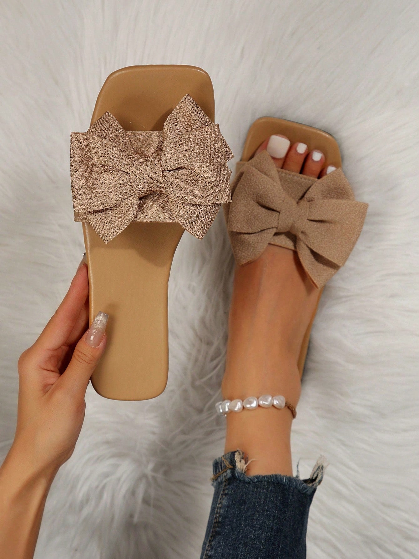 Bow Knot Slipper, Flat Sandals, Anti-Slip, Women's Summer And Autumn New Style, Outdoors And Beachwear