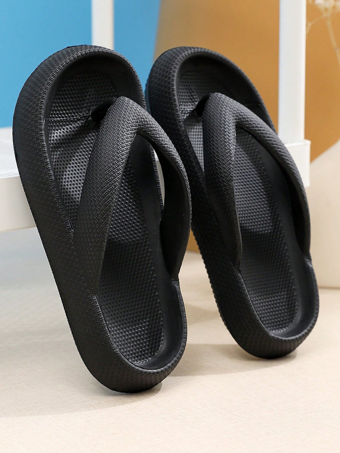 Summer Ladies" Thick Soft Bottom EVA Molded One-Piece Solid Color Roman Sandals, Slip-Resistant Beach Resort Comfortable Casual Slippers