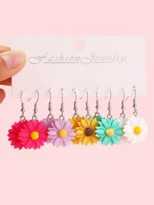 5pairs Kids Floral Decor Polyresin Cute Earrings For Daily Decoration