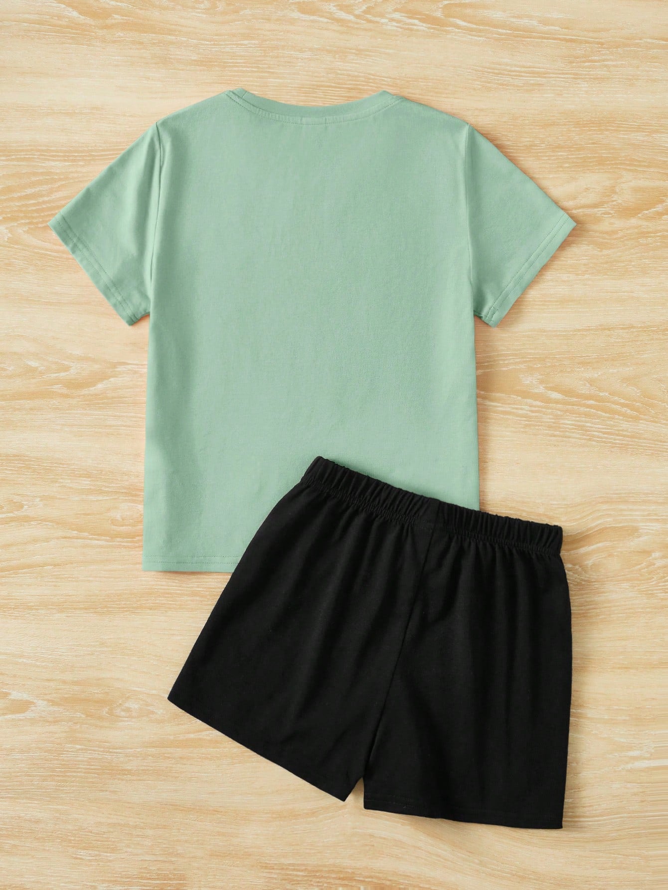 Tween Girl Solid Color Casual 2pcs Heart Printed T-Shirt And Shorts Set