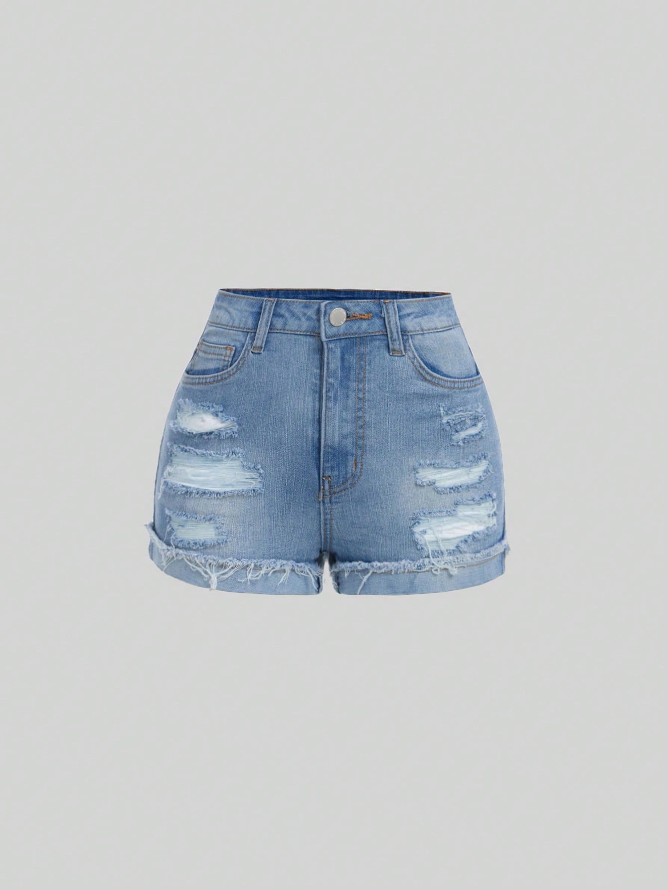 Teen Girls Ripped Roll Up Hem Denim Shorts