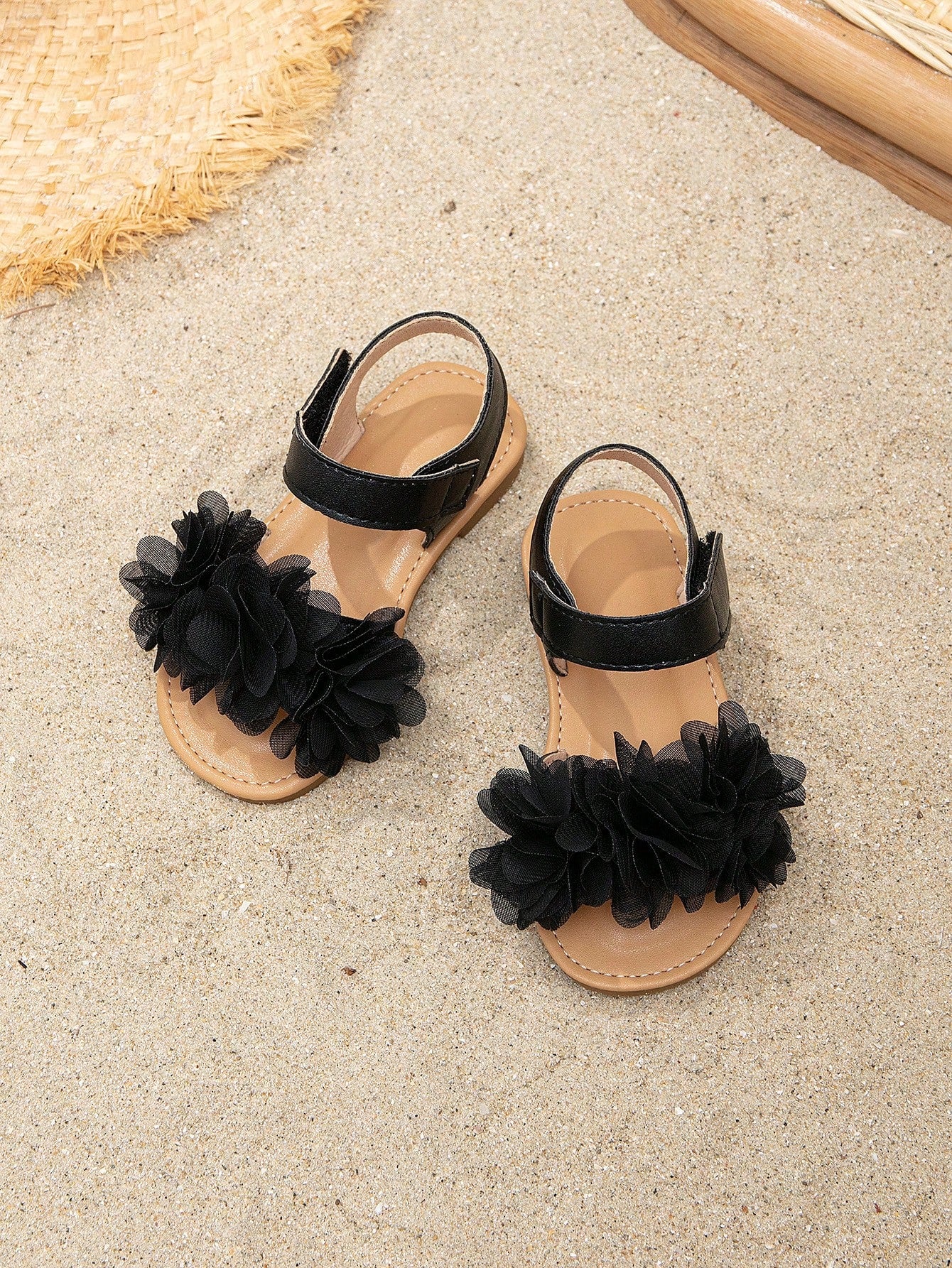 Girls Flower Decor Fashion Ankle Strap Sandals For Summer