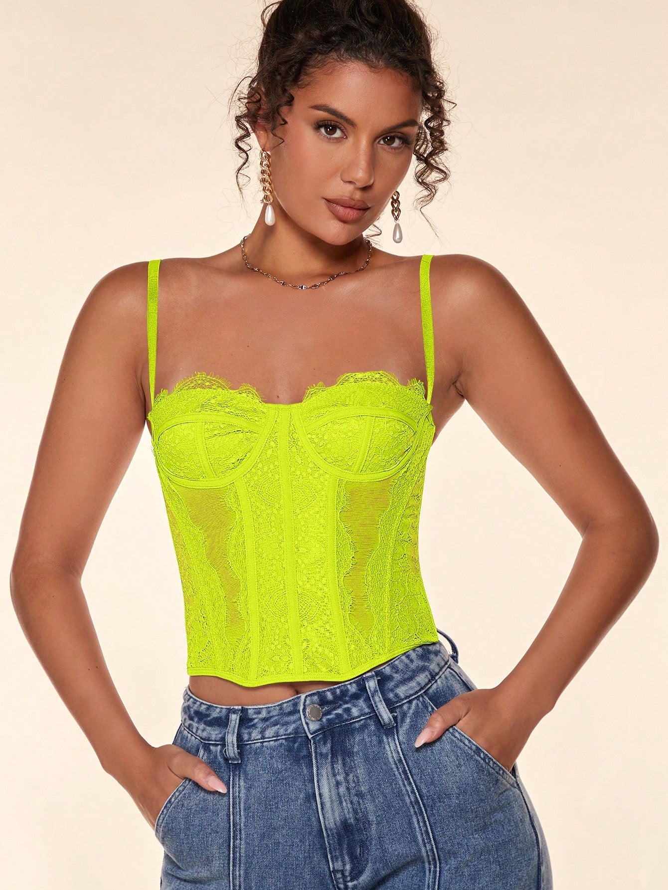 Lace Trim Bustier Cami Top