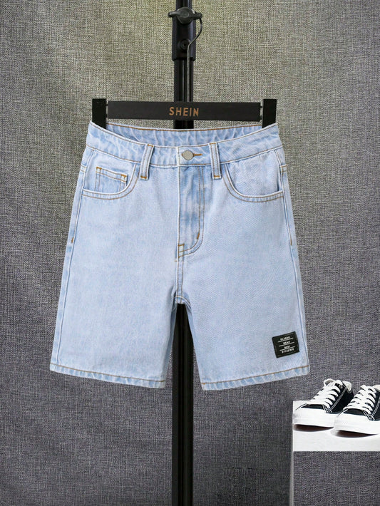 Tween Boy Letter Patched Detail Denim Shorts