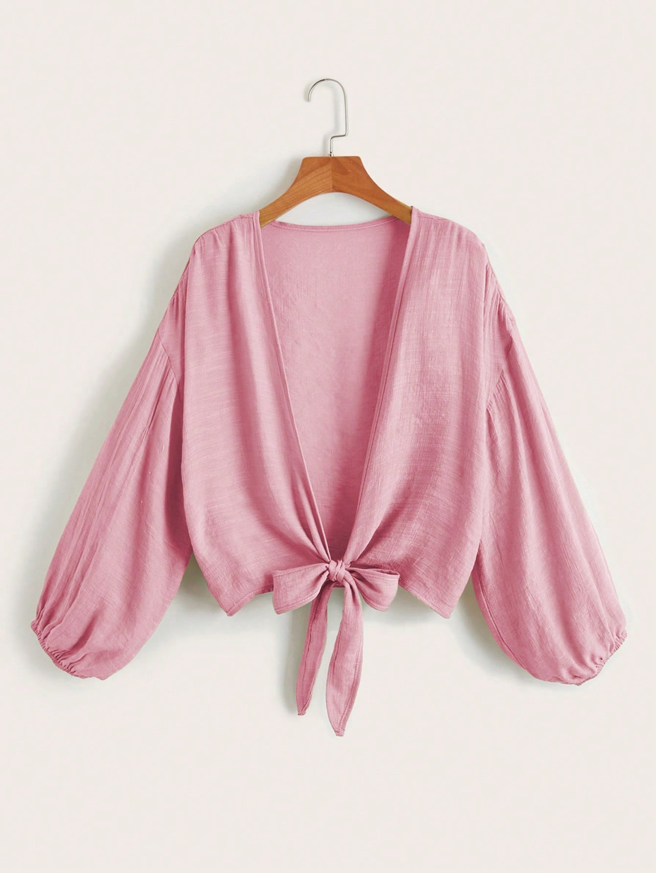 Swim Batwing Sleeve Knot Front Crop Kimono,Summer Beach