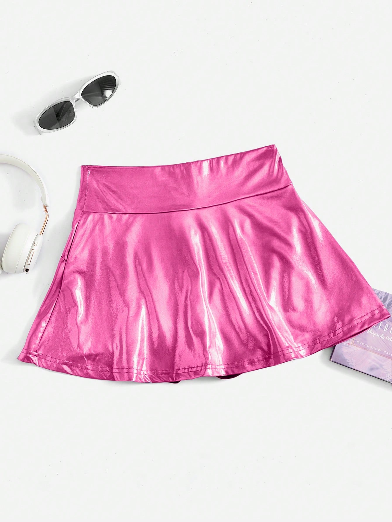 Holographic PU Leather Flare Skirt