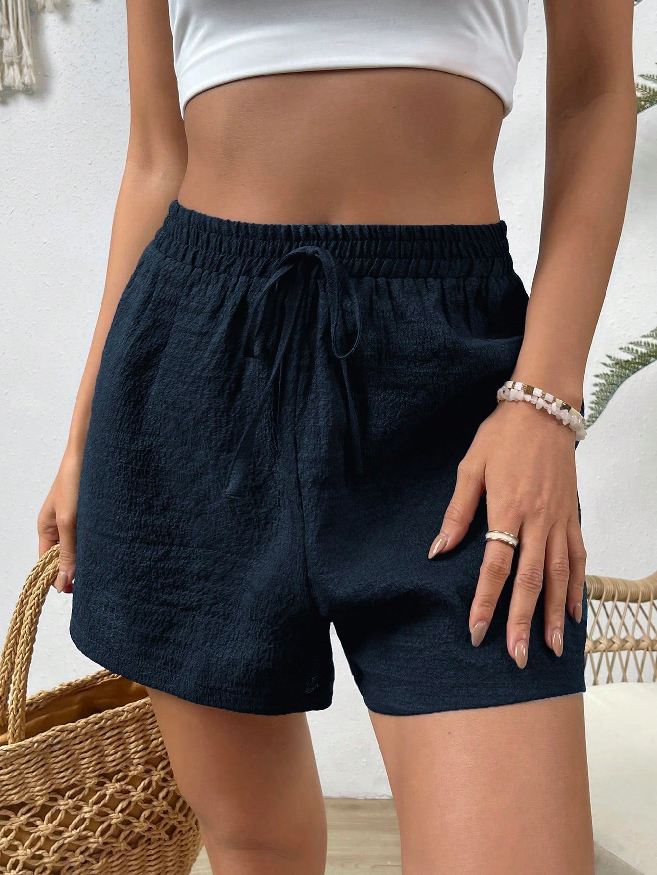 Summer Beach Solid Knot Waist Shorts