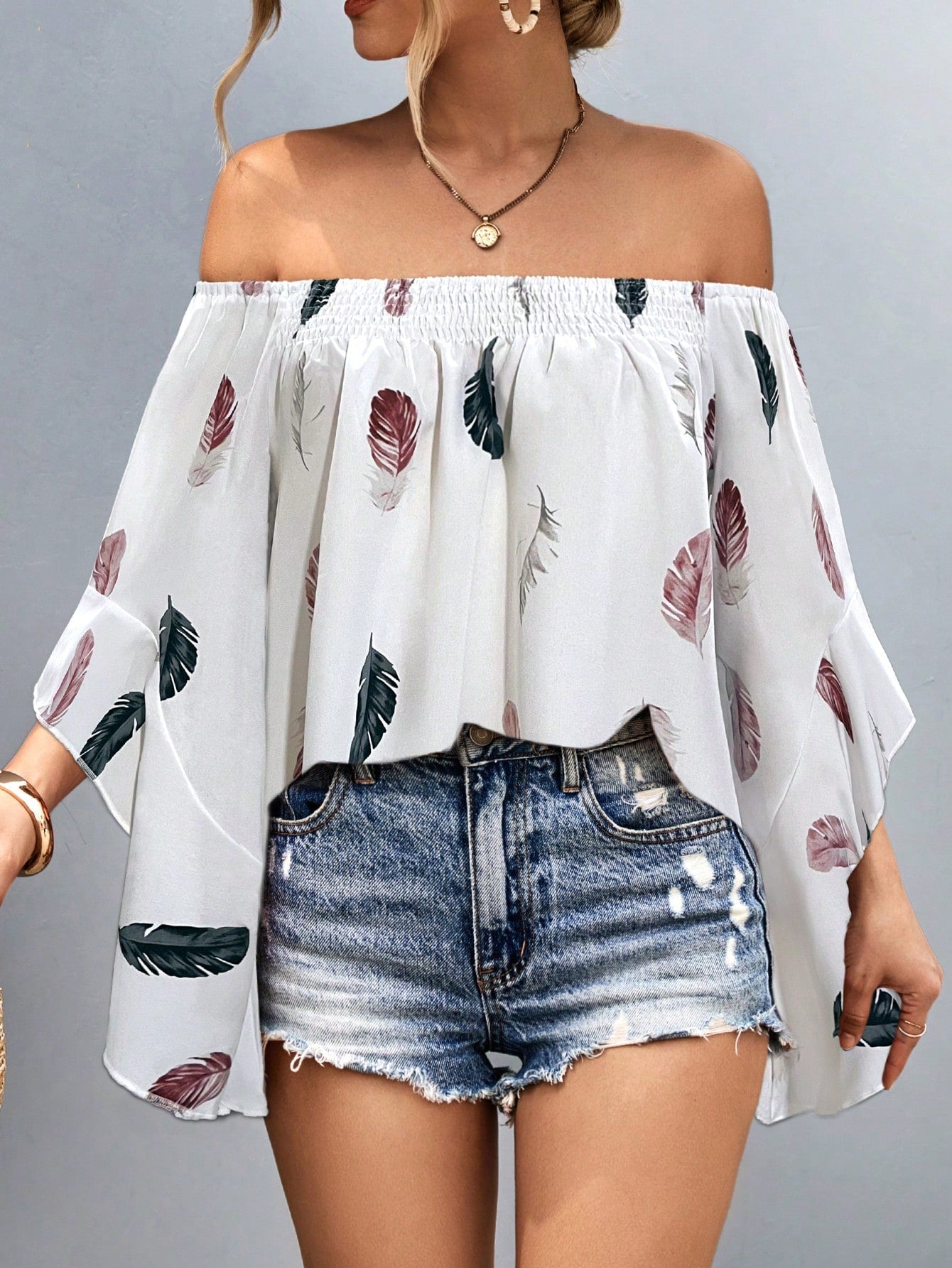 Women's Casual Off-Shoulder Shirt With Random Print