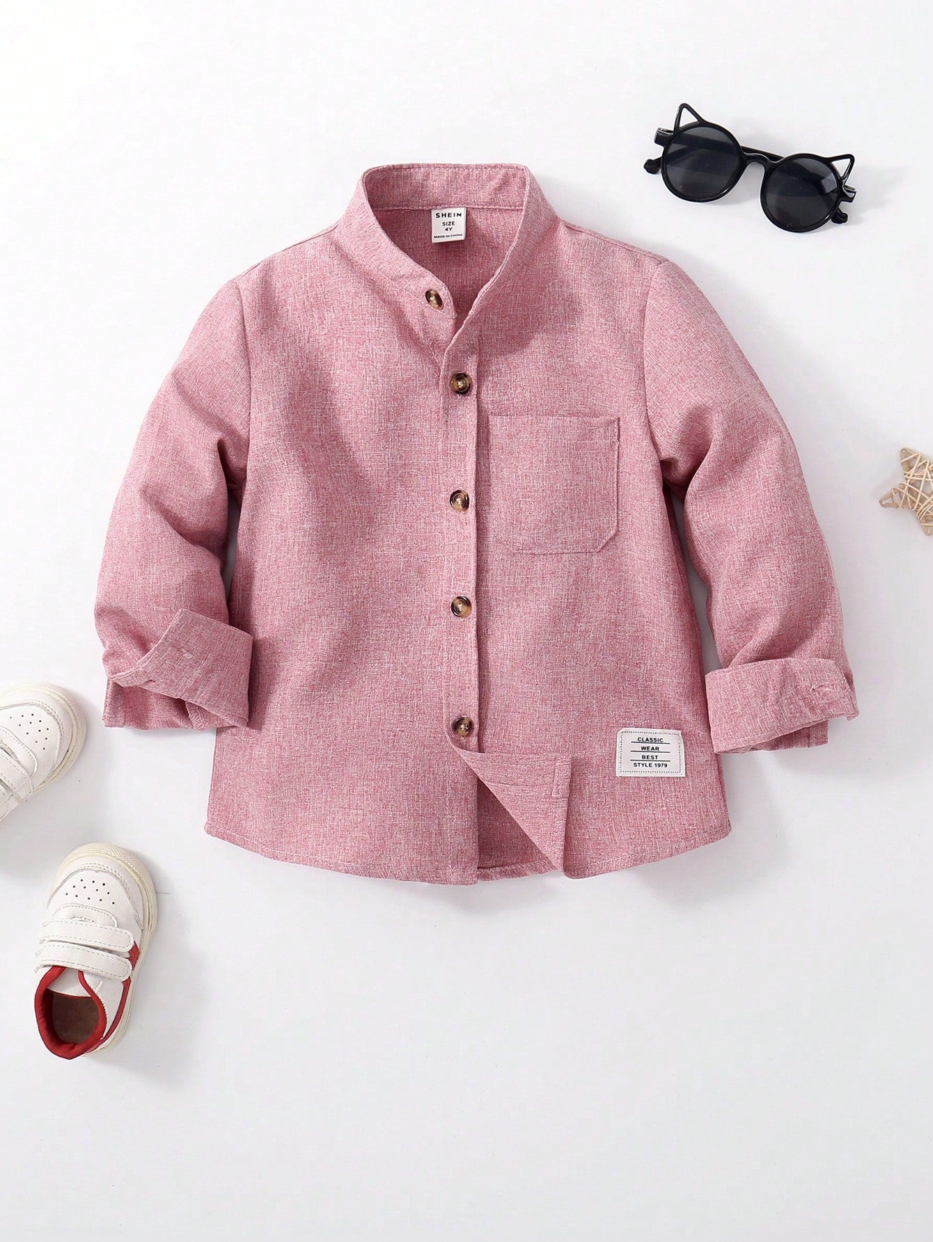 Young Boy Letter Patched Detail Pocket Front Shirt