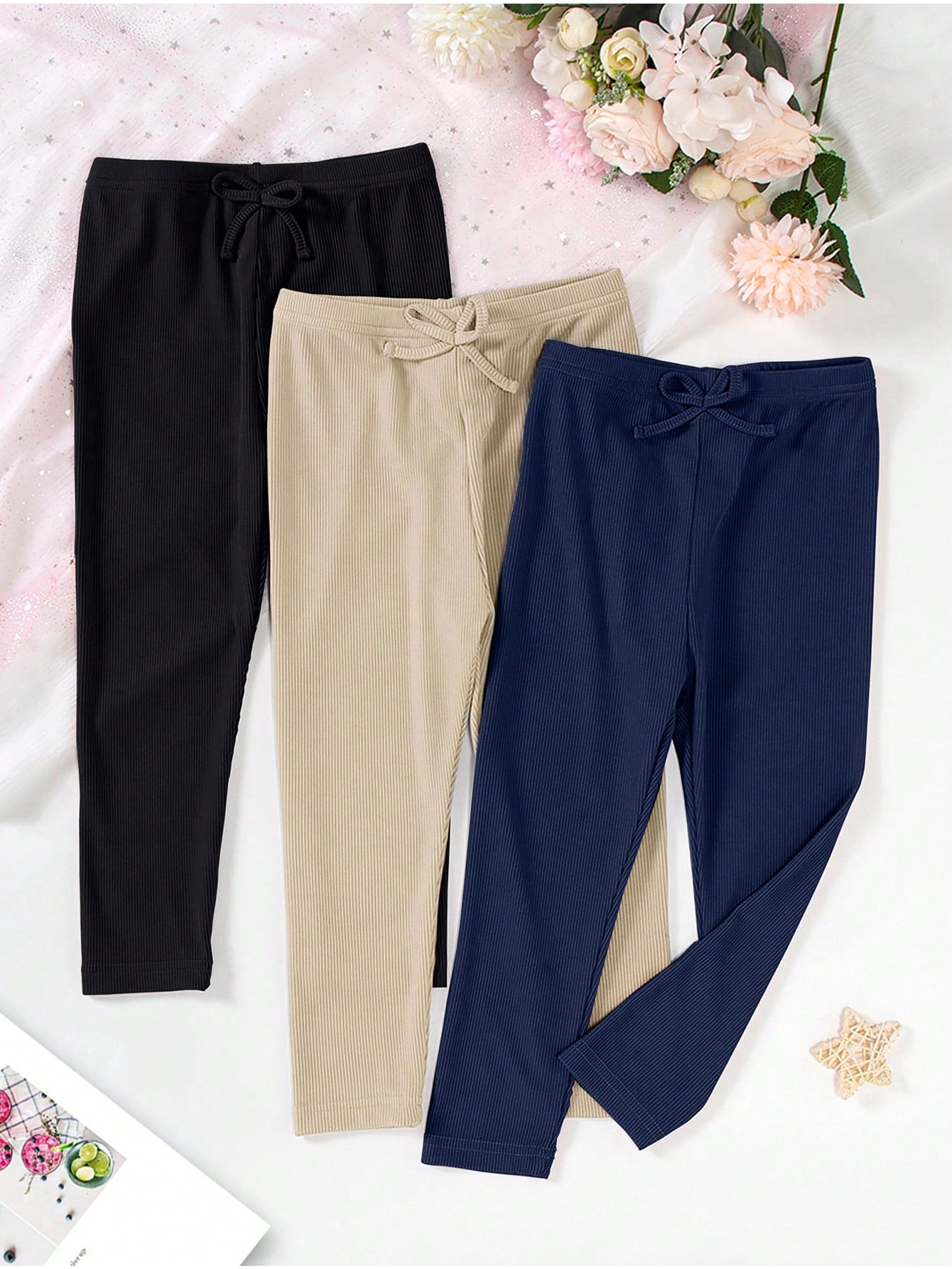 Young Girl 3pcs Bow Front Leggings