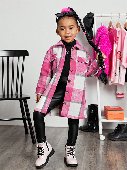 Young Girl Urban Elegant Plaid Jacquard Loose Mid-length Coat