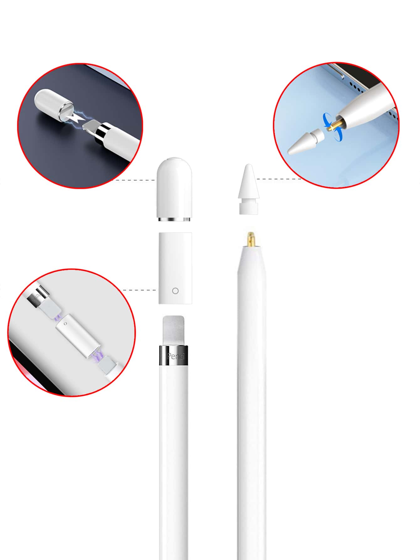 3pcs Replacement Accessories Set Compatible With Apple Pencil 1st/2nd Generation Including Pen Cap And Stylus Tip