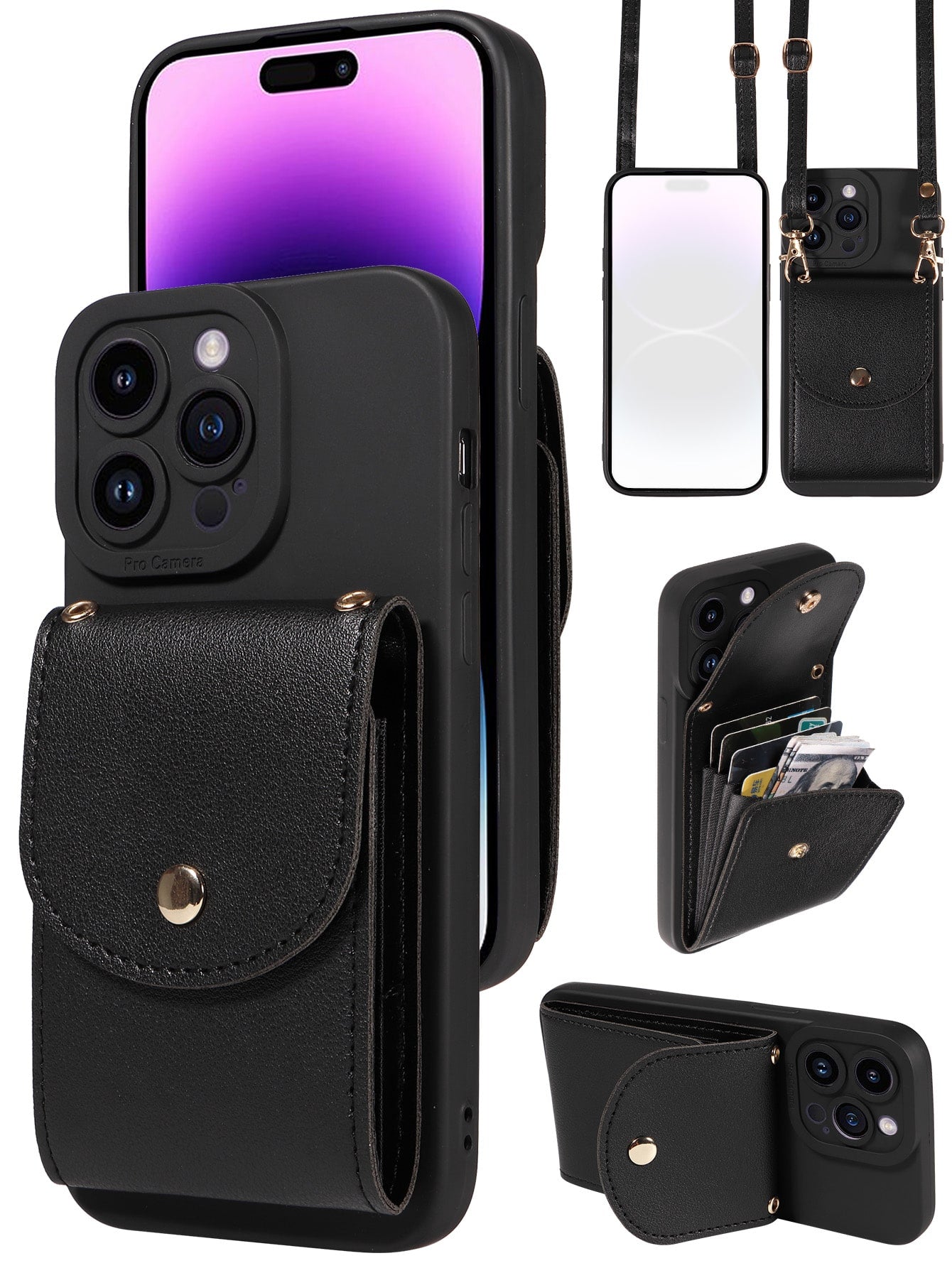 1pc Crossbody Shoulder Strap Accordion Style Multifunctional Pu Leather Phone Case With Card Slots And Zipper, Compatible With Apple/Samsung/Xiaomi/Huawei/Oppo Phones Compatible With IPhone 11,Huawei P30 Pro,Xiaomi Redmi Note 11