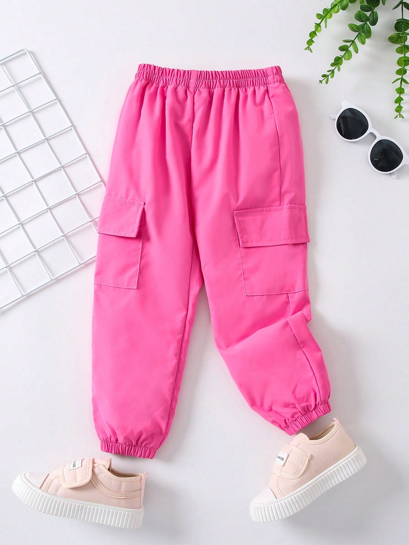 Young Girl Rose Red Dopamine Style Long Pants Worn As Outerwear, European And American Fashion Style Cargo Pants