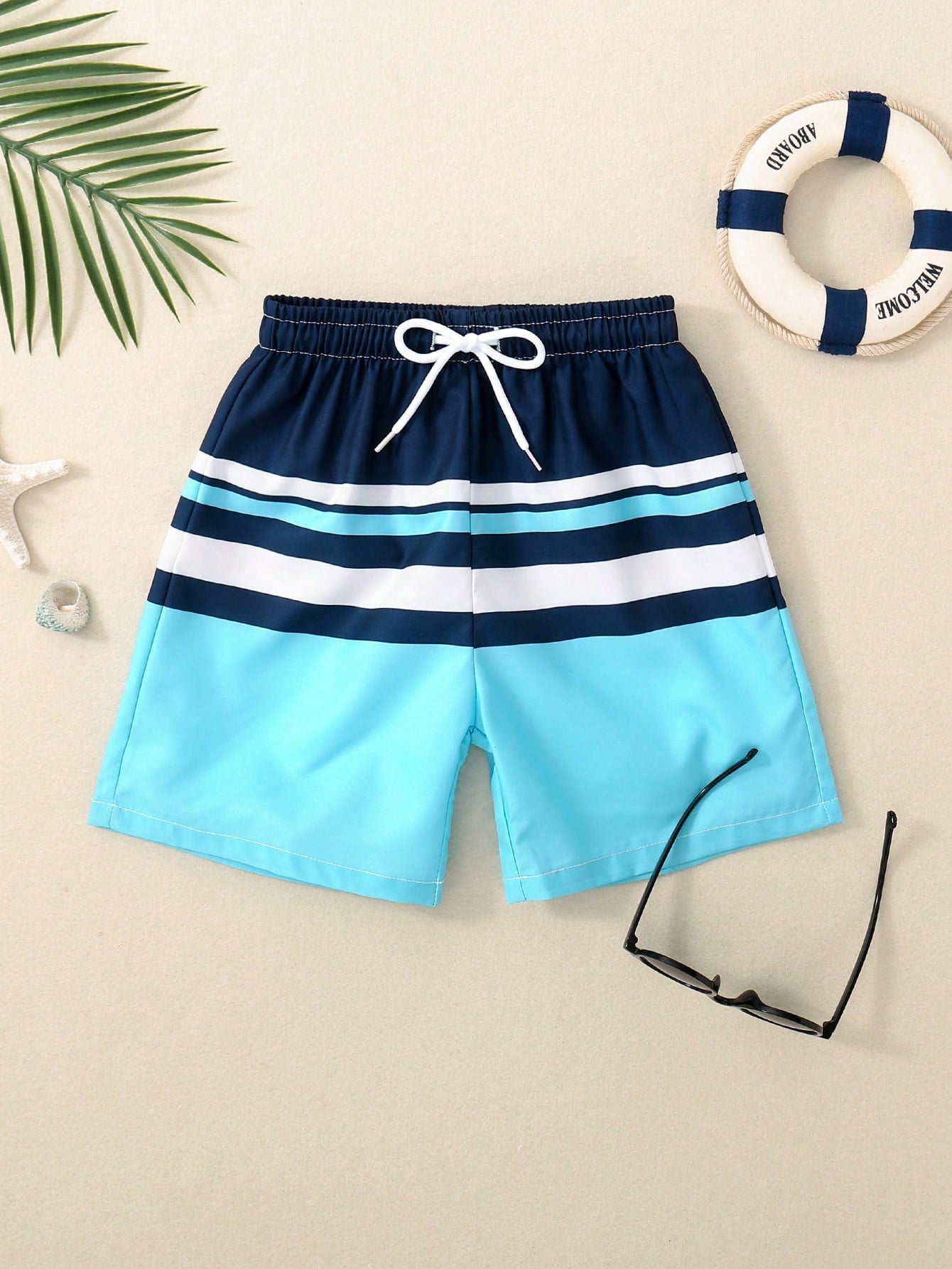 Young Boy Striped Drawstring Waist Swim Shorts