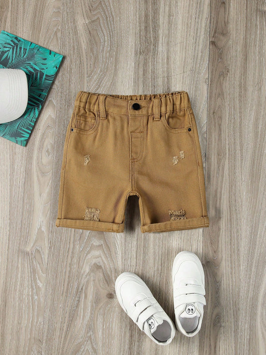 Young Boy Ripped Roll Hem Denim Shorts