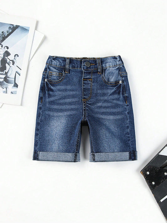 Young Boy Washed Roll Up Hem Denim Shorts