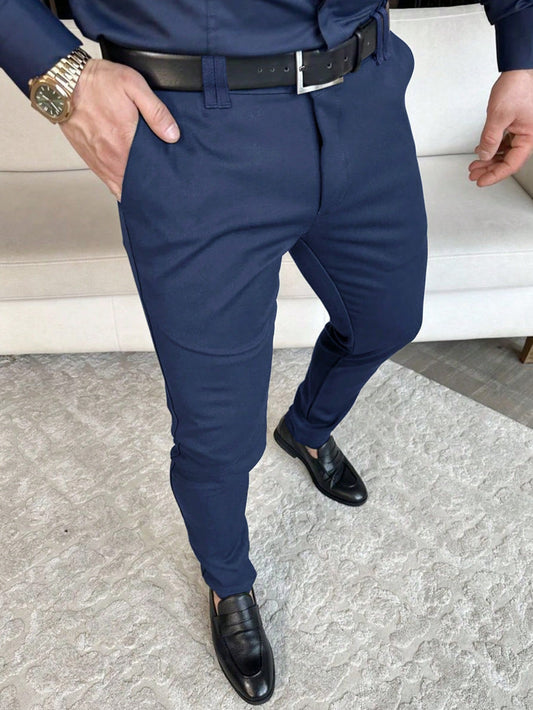 Men Slant Pocket Suit Pants Without Belt