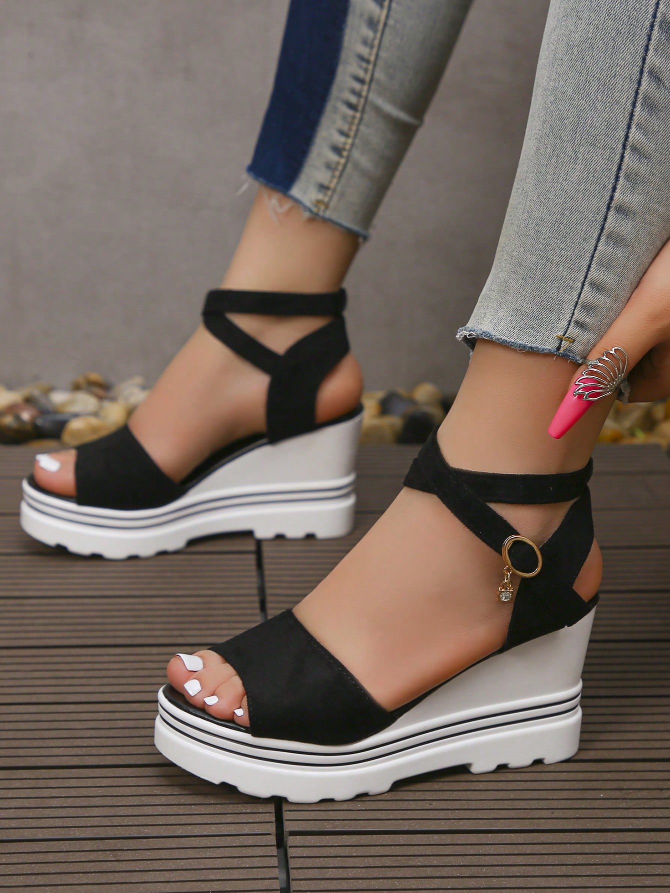 Women's Suede Fashionable Comfortable Wedge Heel Thick Sole Sandals