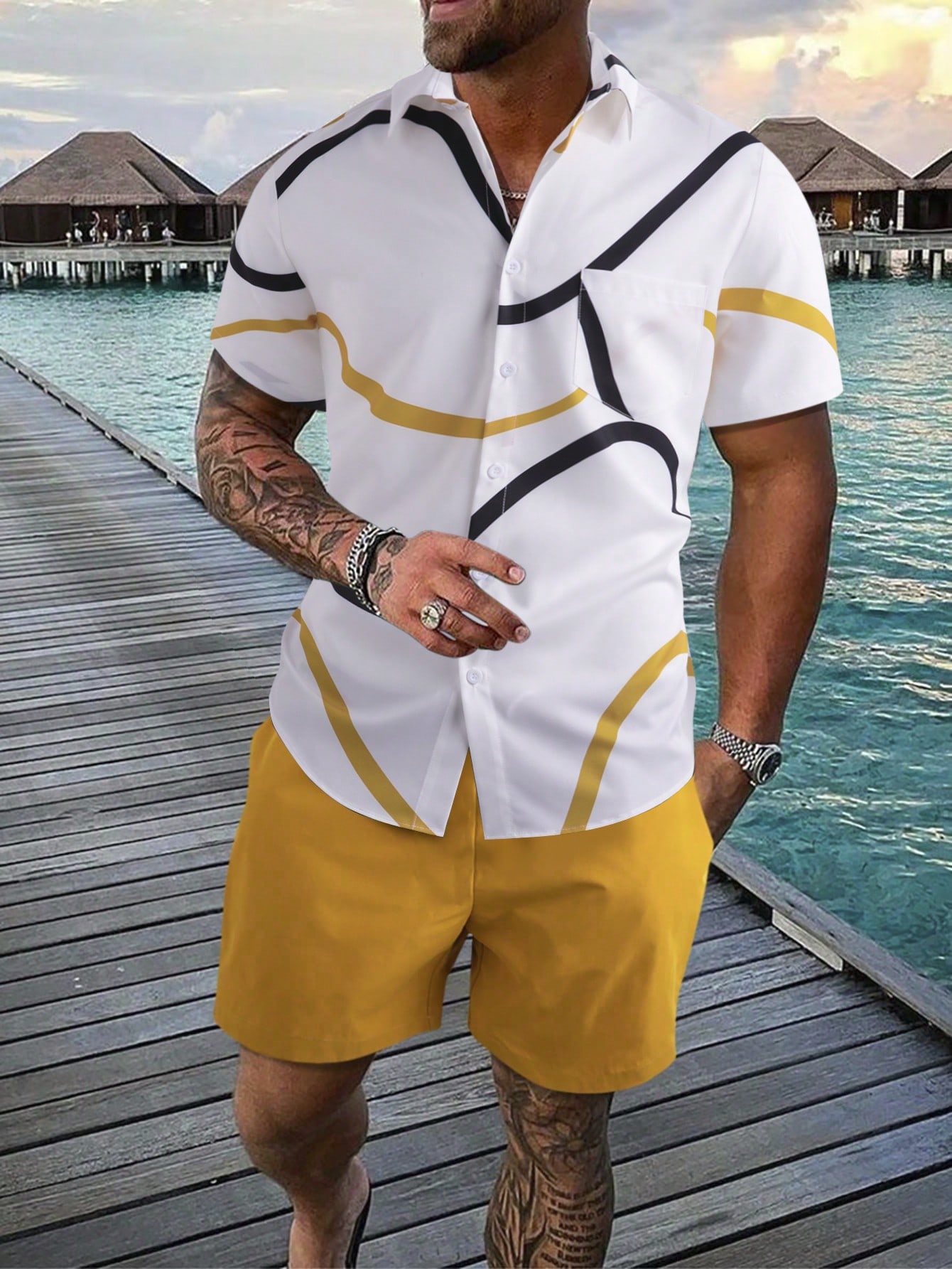 Men Graphic Print Shirt & Shorts Set