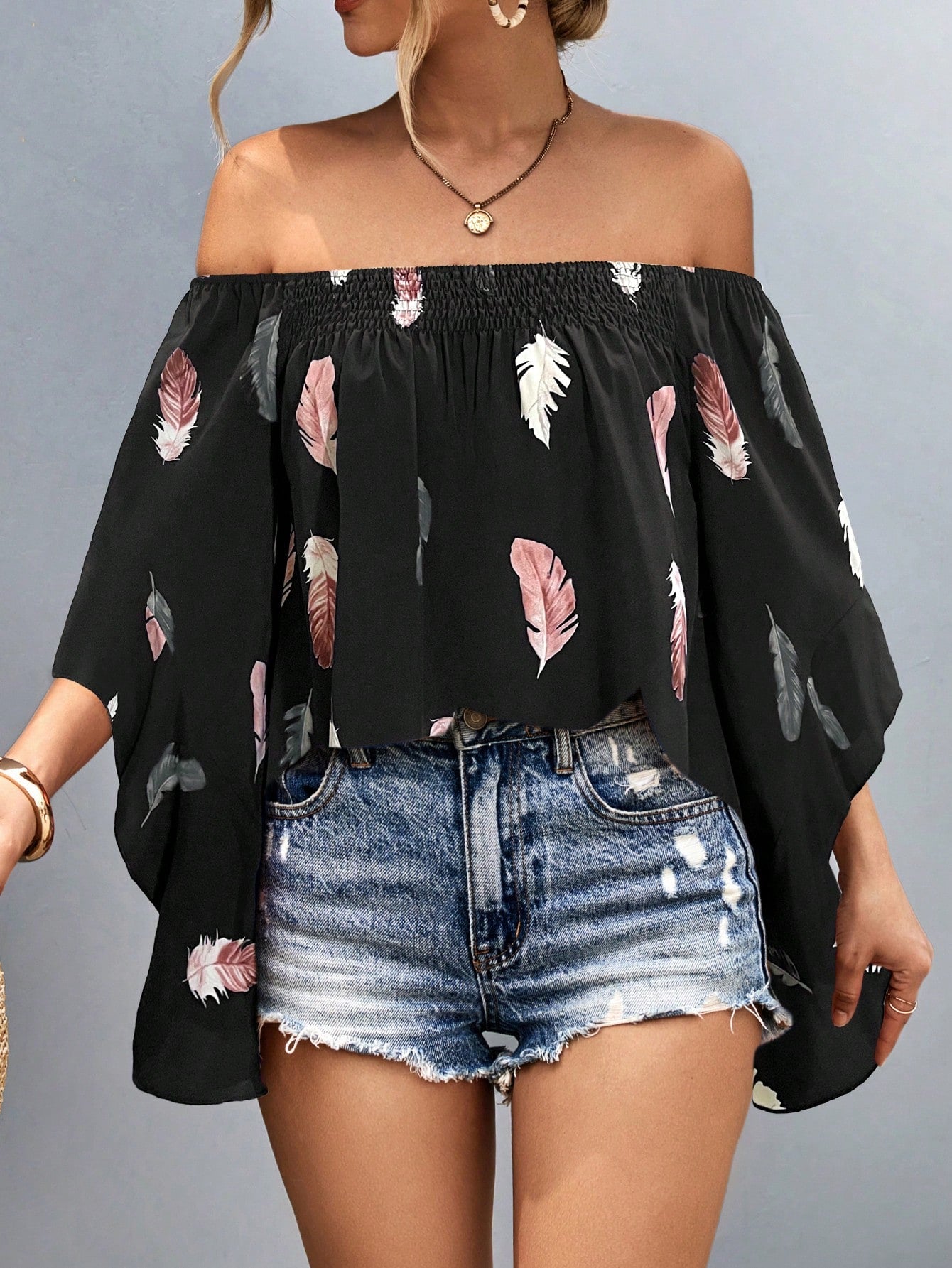 Women's Casual Off-Shoulder Shirt With Random Print