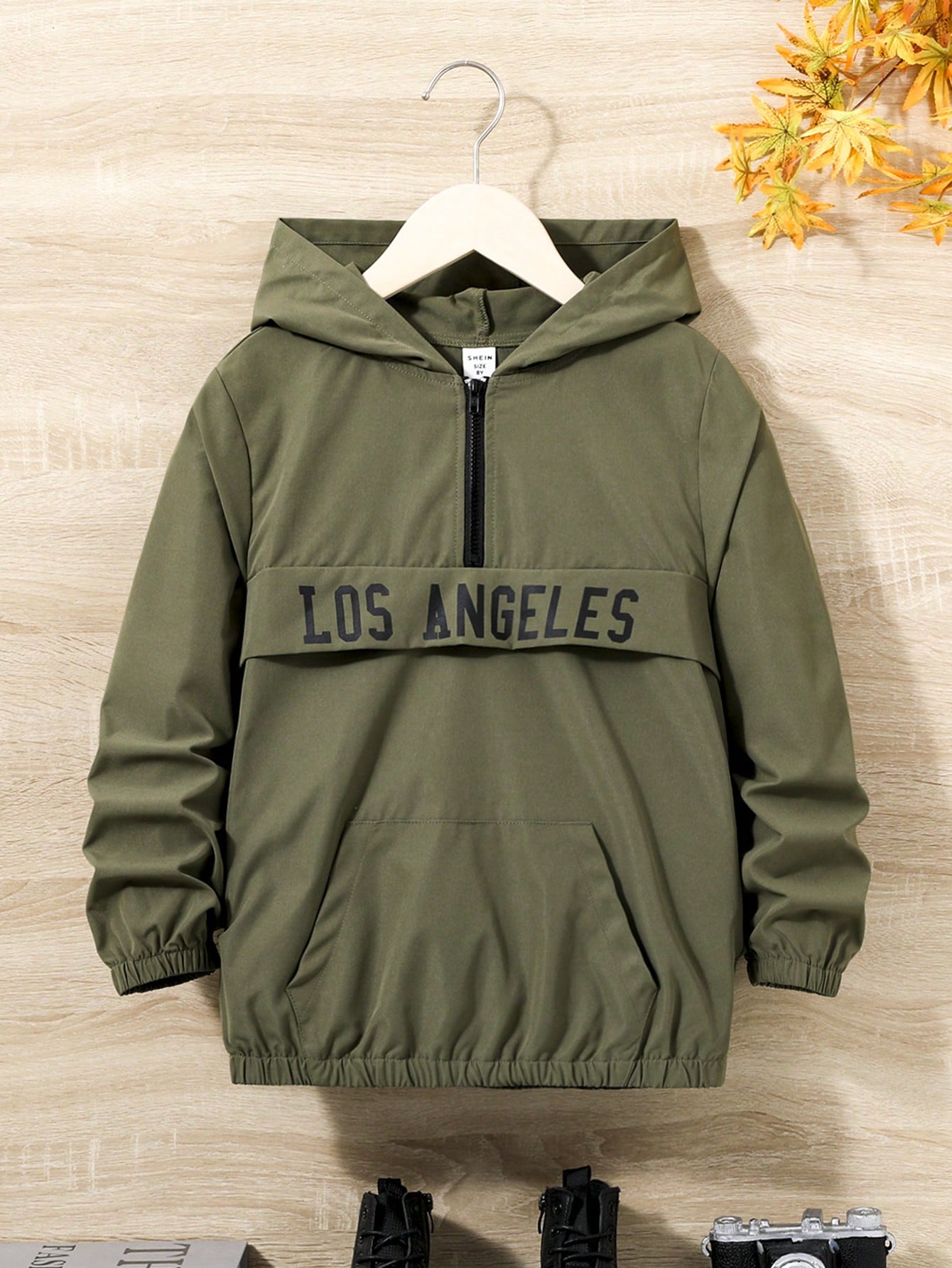 Tween Boy Letter Graphic Half Zip Hooded Jacket