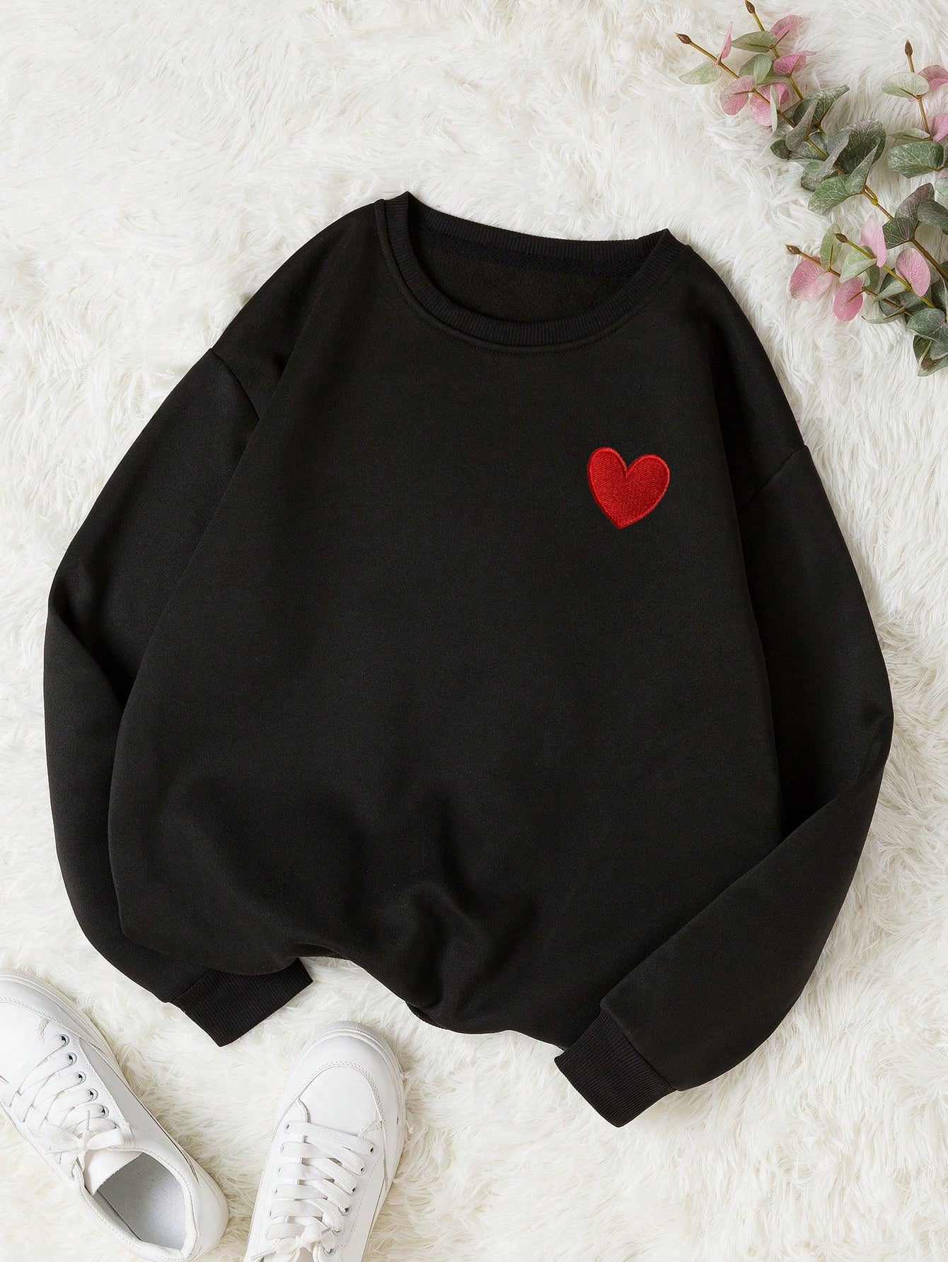 Heart Print Thermal Lined Sweatshirt