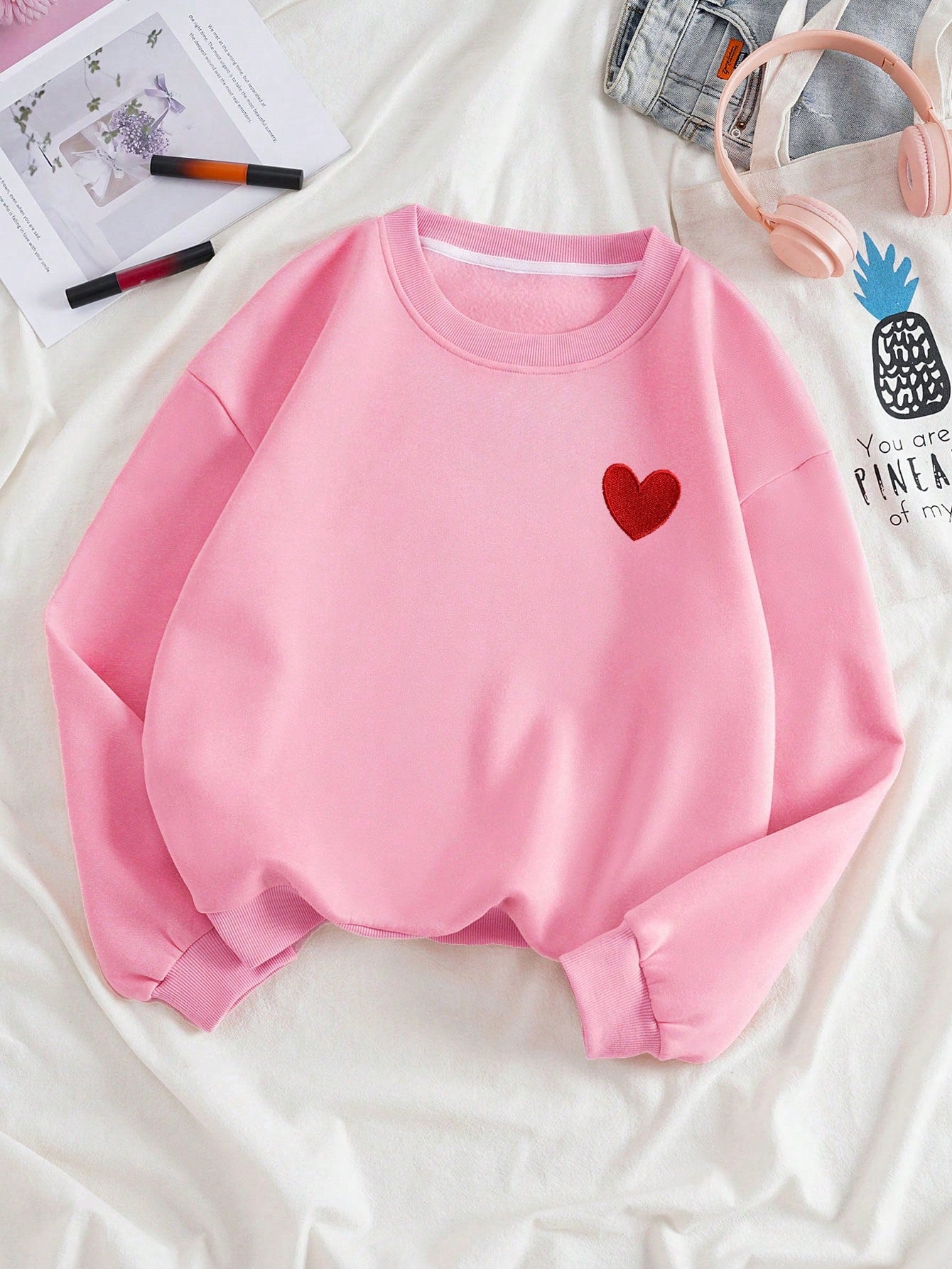 Heart Print Thermal Lined Sweatshirt