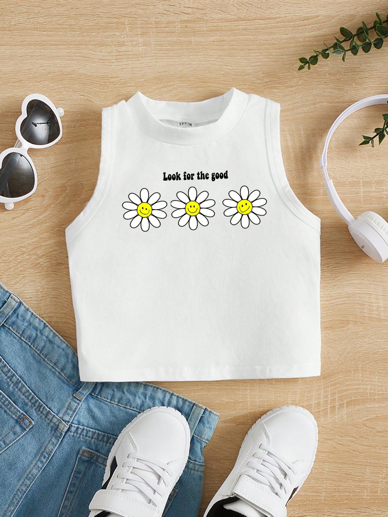 Young Girl Floral Printed Knit Casual Tank Top