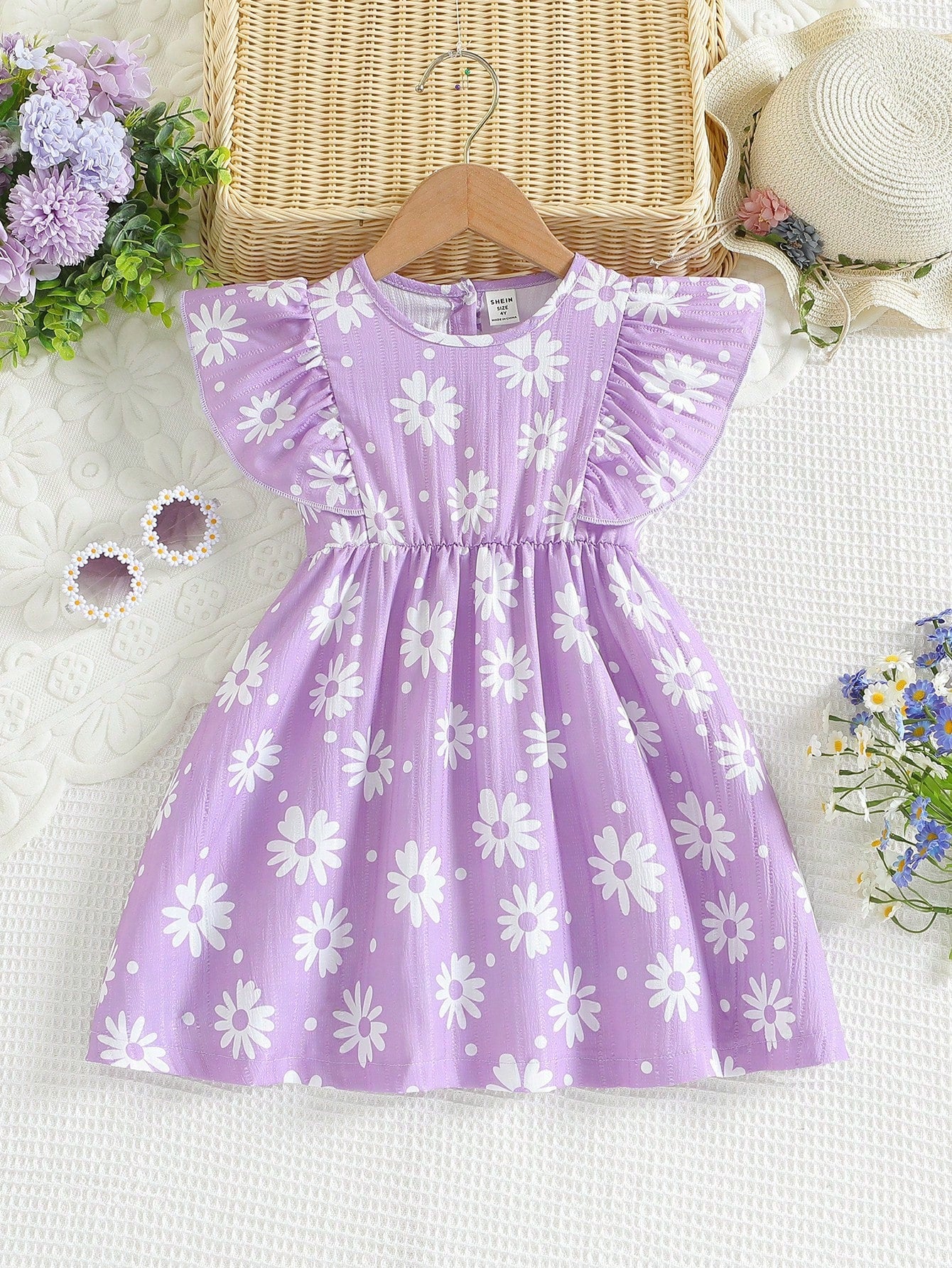 Young Girls' Floral Printed Dress With Ruffle Hem