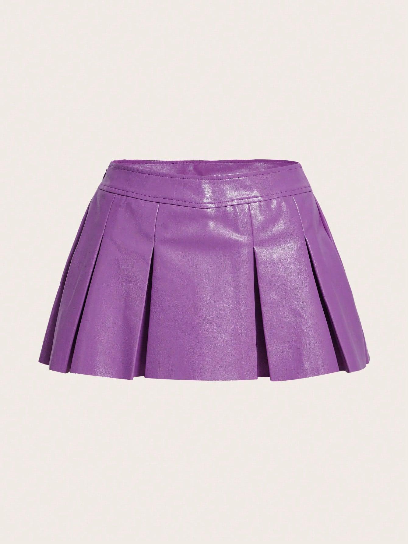 X Antonella Solid PU Leather Pleated Skirt