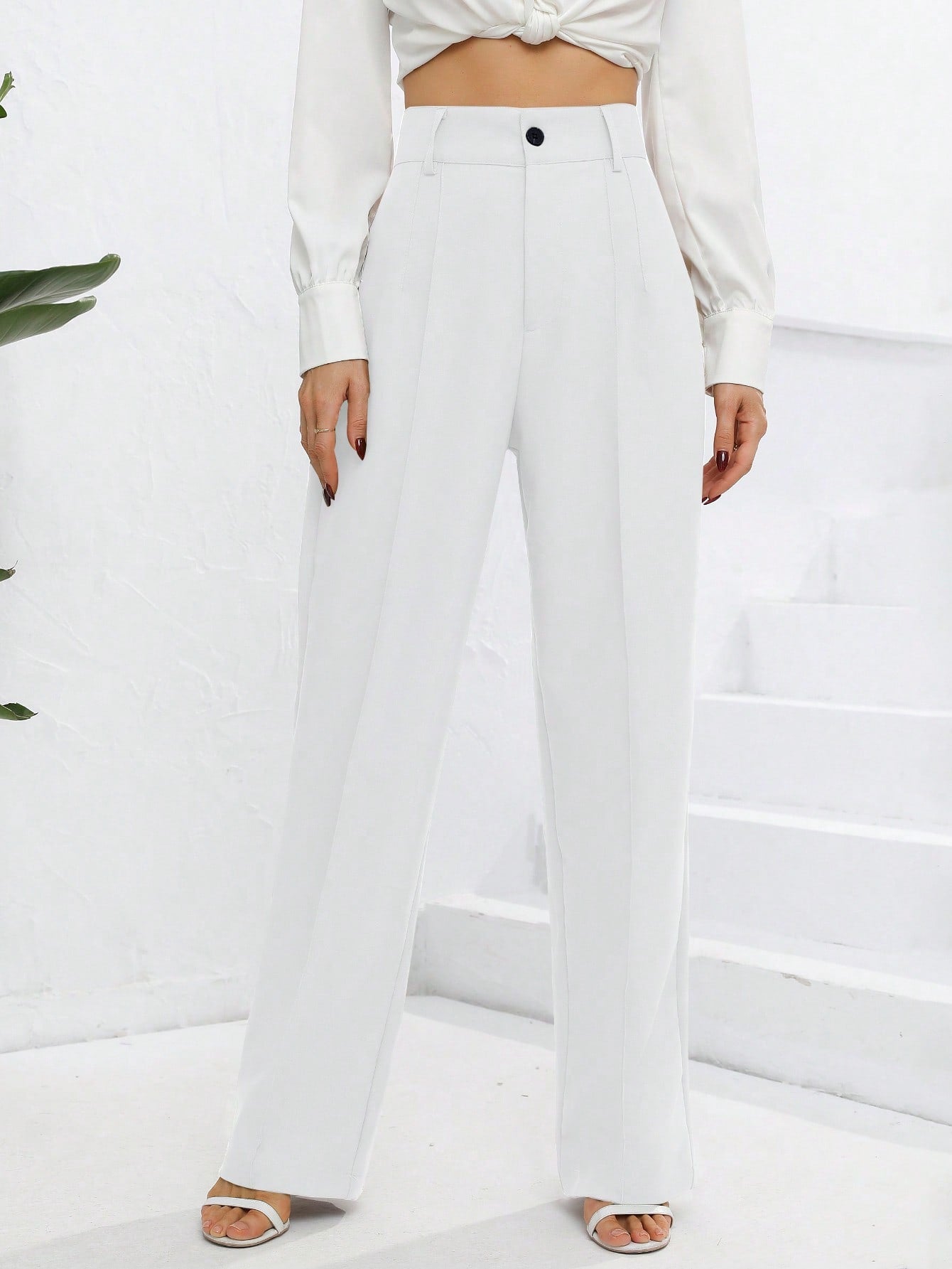 Women's Solid Color Pleated Long Pants